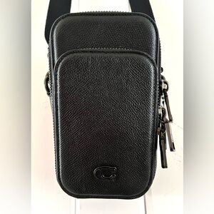 Coach Phone Black Cross Grain Leather Crossbody, Model# CP272